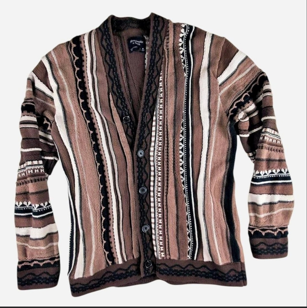 Abercrombie and Fitch Women's Cotton Chunky Sweater Brown and Cream Stripe Med‎